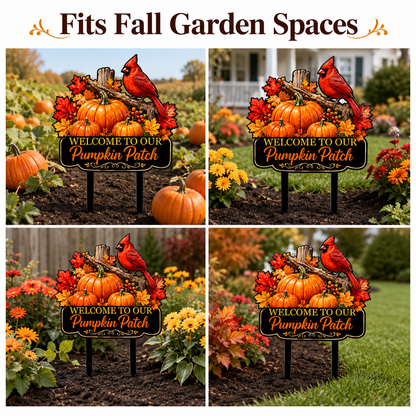 Pumpkin Patch Cardinal Garden Stake Personalized Fall Garden Decor Red Bird Yard Art Autumn Harvest Gift for Gardener — Main_12