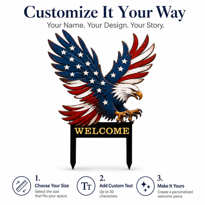 American Eagle Metal Yard Art, Personalized Patriotic Garden Welcome Sign, Printed Metal Yard Stake for Front Yard Decor — main 5