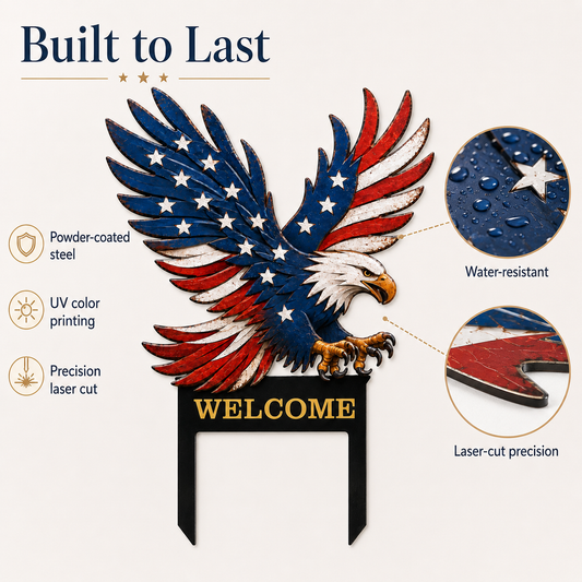 American Eagle Metal Yard Art, Personalized Patriotic Garden Welcome Sign, Printed Metal Yard Stake for Front Yard Decor — main 3