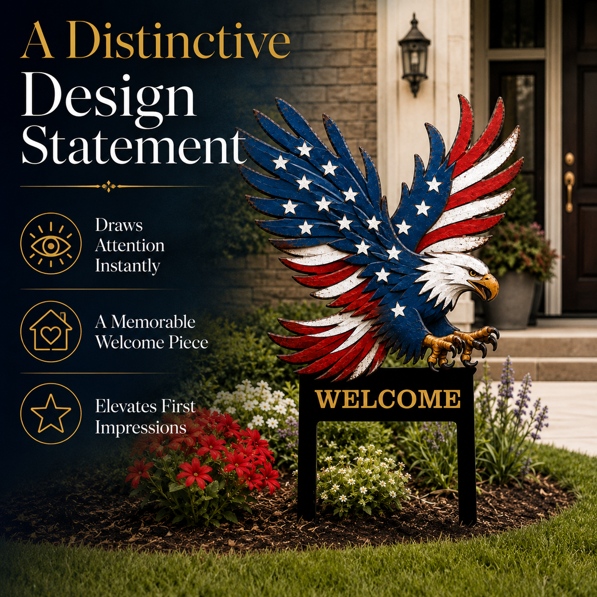American Eagle Metal Yard Art, Personalized Patriotic Garden Welcome Sign, Printed Metal Yard Stake for Front Yard Decor — main 4