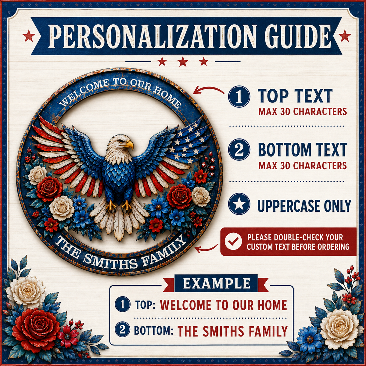 Patriotic Eagle Wreath Metal Sign, Custom Family Name Welcome Sign, American Eagle Front Porch LED Wall Decor — main_15