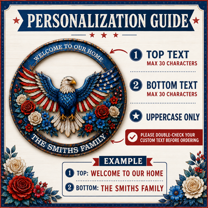 Patriotic Eagle Wreath Metal Sign, Custom Family Name Welcome Sign, American Eagle Front Porch LED Wall Decor — main_15