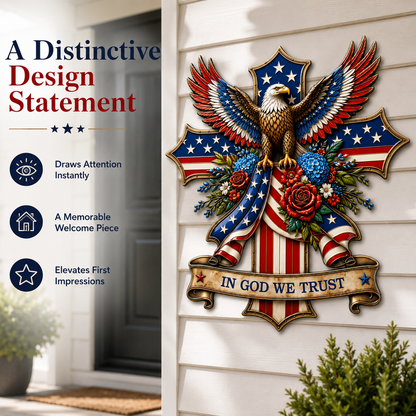 In God We Trust Patriotic Metal Sign, Personalized Eagle Cross LED Decor, American Flag Yard Sign for Garden — main 4