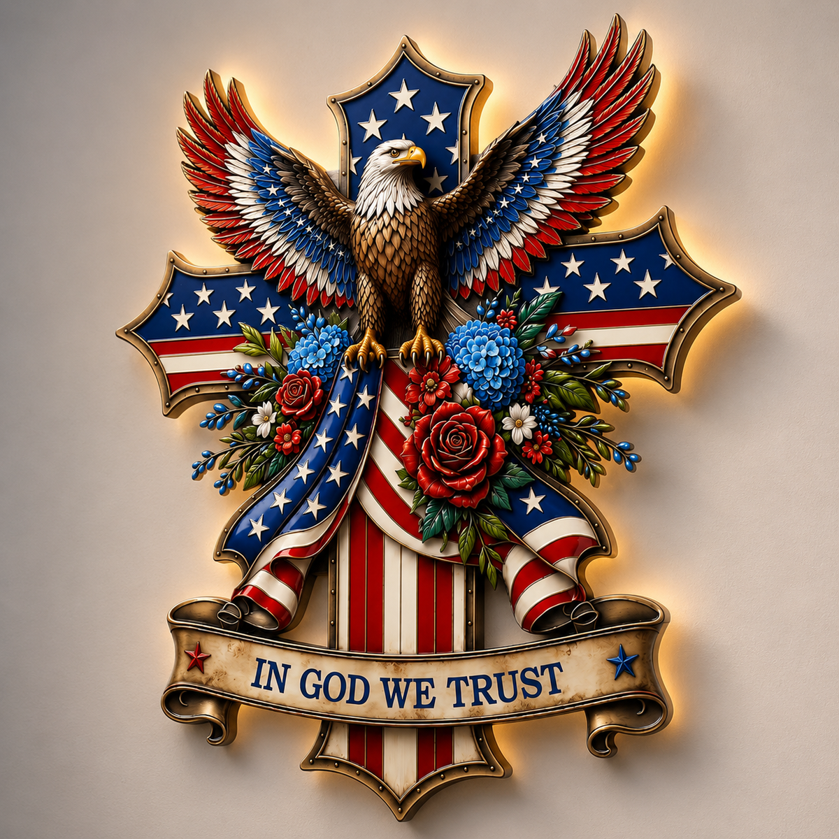 In God We Trust Patriotic Metal Sign, Personalized Eagle Cross LED Decor, American Flag Yard Sign for Garden — main 16