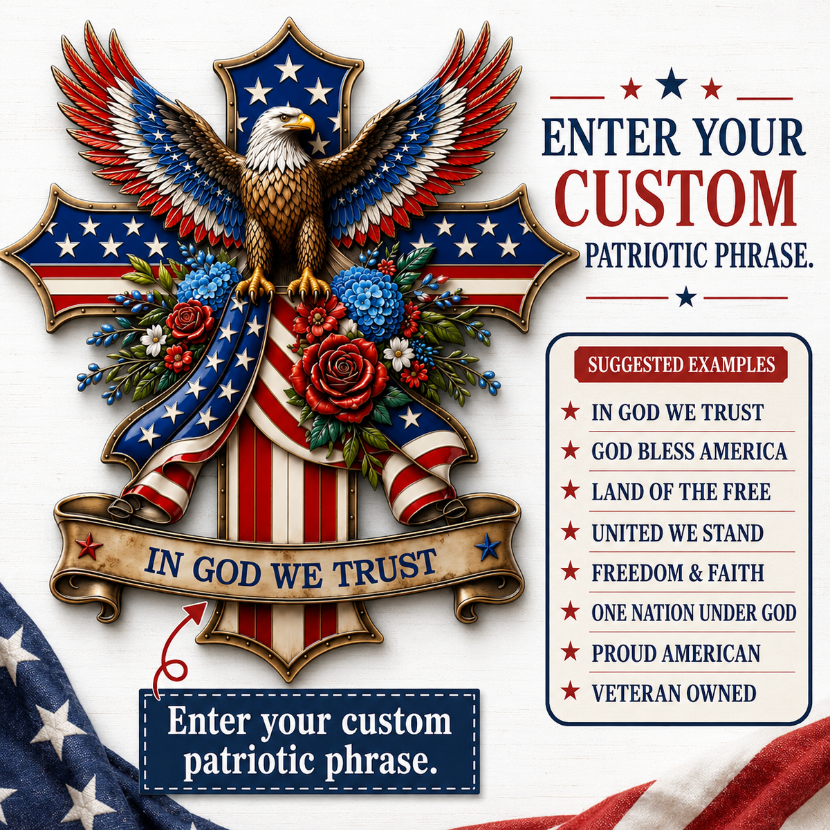 In God We Trust Patriotic Metal Sign, Personalized Eagle Cross LED Decor, American Flag Yard Sign for Garden — main 15