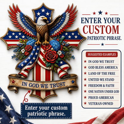 In God We Trust Patriotic Metal Sign, Personalized Eagle Cross LED Decor, American Flag Yard Sign for Garden — main 15