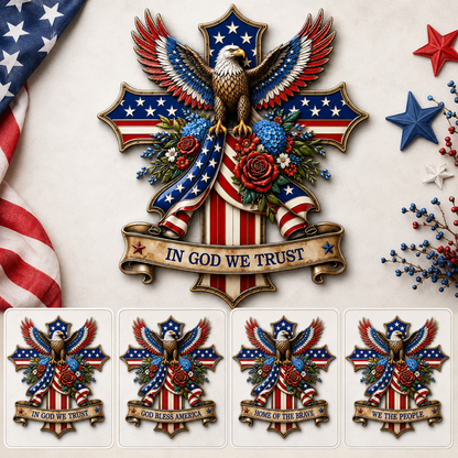 In God We Trust Patriotic Metal Sign, Personalized Eagle Cross LED Decor, American Flag Yard Sign for Garden — main 13