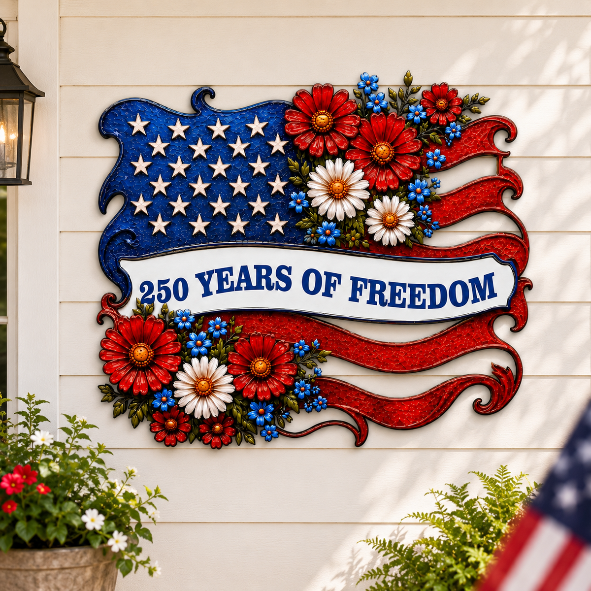 Metal American Flag Sign, Personalized Patriotic Wall Decor, Custom 250 Years of Freedom Gift, Optional LED