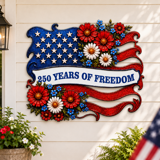 Metal American Flag Sign, Personalized Patriotic Wall Decor, Custom 250 Years of Freedom Gift, Optional LED