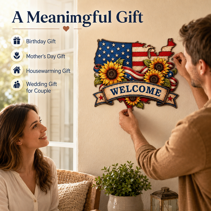 American Flag Metal Sign Personalized Family Name, USA Map Sunflower Patriotic Wall Decor, Custom LED Porch Sign Gift — main 6
