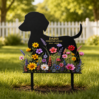 Personalized Dog Memorial Garden Stake, Custom Metal Pet Grave Marker, Forever Loved Dog Loss Sympathy Gift
