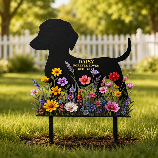 Personalized Dog Memorial Garden Stake, Custom Metal Pet Grave Marker, Forever Loved Dog Loss Sympathy Gift