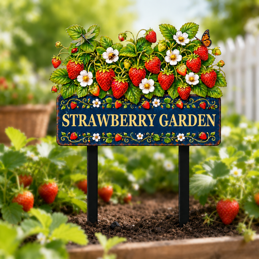 Personalized Strawberry Garden Stake Sign, Custom Metal Yard Decor, Berry Garden Sign, Spring Garden Gift for Gardeners
