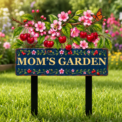 Personalized Cherry Garden Stake, Mom's Garden Metal Yard Sign, Cherry Blossom Yard Decor, Custom Outdoor Garden Gift