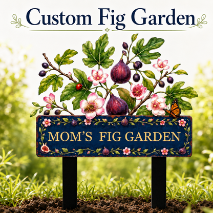 Personalized Fig Garden Stake, Custom Metal Garden Sign, Fig Tree Yard Decor, Mom’s Fig Garden Gift for Garden Lover