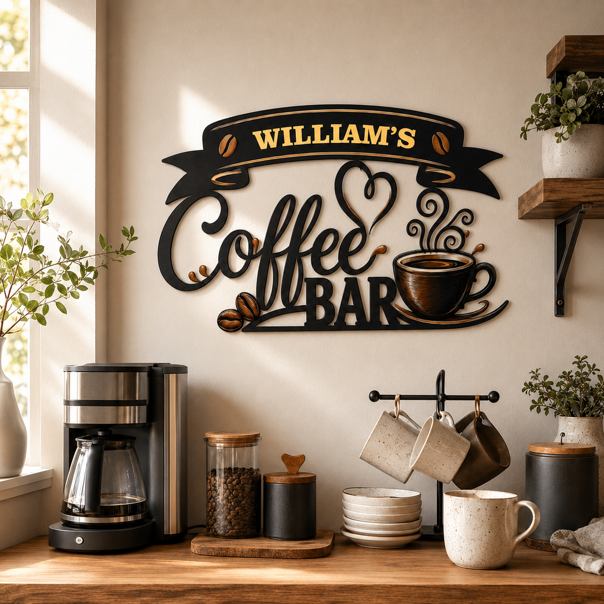 Coffee Metal Wall Art Decor Personalized Coffee Bar Sign Coffee Wall Art Kitchen Wall Decor Coffee Lover Gift Housewarming Gift With LED