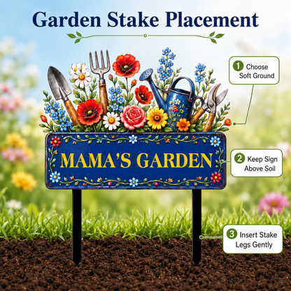 Custom Mama’s Garden Metal Stake, Personalized Floral Garden Tool Yard Sign, Flower Garden Decor, Gift for Mom Grandma --- Metal Garden Art Flower Garden Stake, Custom Text Garden Sign, Personalized Metal Garden Stake Gift for Mom, 1 or 2 Side UV Print — 10
