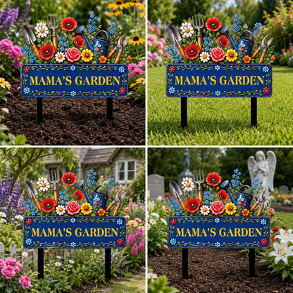 Custom Mama’s Garden Metal Stake, Personalized Floral Garden Tool Yard Sign, Flower Garden Decor, Gift for Mom Grandma --- Metal Garden Art Flower Garden Stake, Custom Text Garden Sign, Personalized Metal Garden Stake Gift for Mom, 1 or 2 Side UV Print — 12
