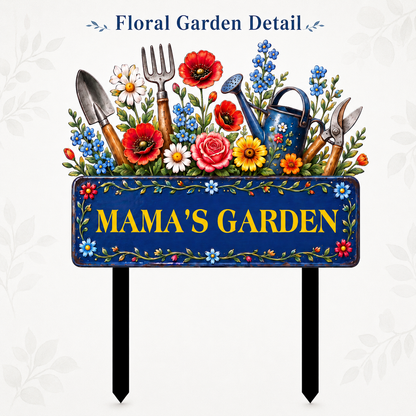 Custom Mama’s Garden Metal Stake, Personalized Floral Garden Tool Yard Sign, Flower Garden Decor, Gift for Mom Grandma --- Metal Garden Art Flower Garden Stake, Custom Text Garden Sign, Personalized Metal Garden Stake Gift for Mom, 1 or 2 Side UV Print — 4