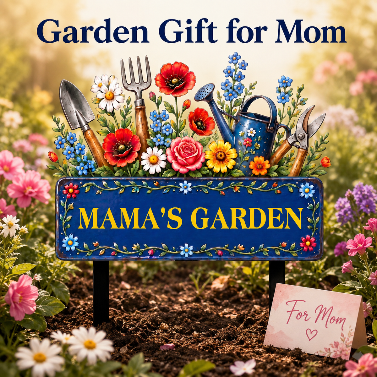 Custom Mama’s Garden Metal Stake, Personalized Floral Garden Tool Yard Sign, Flower Garden Decor, Gift for Mom Grandma --- Metal Garden Art Flower Garden Stake, Custom Text Garden Sign, Personalized Metal Garden Stake Gift for Mom, 1 or 2 Side UV Print — 6