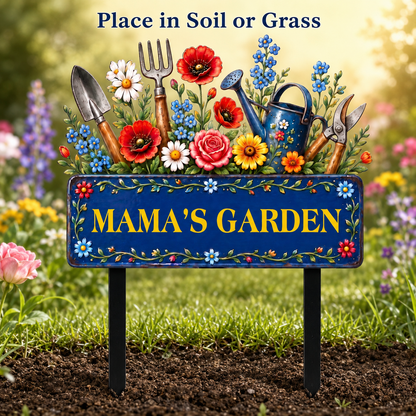 Custom Mama’s Garden Metal Stake, Personalized Floral Garden Tool Yard Sign, Flower Garden Decor, Gift for Mom Grandma --- Metal Garden Art Flower Garden Stake, Custom Text Garden Sign, Personalized Metal Garden Stake Gift for Mom, 1 or 2 Side UV Print — 7