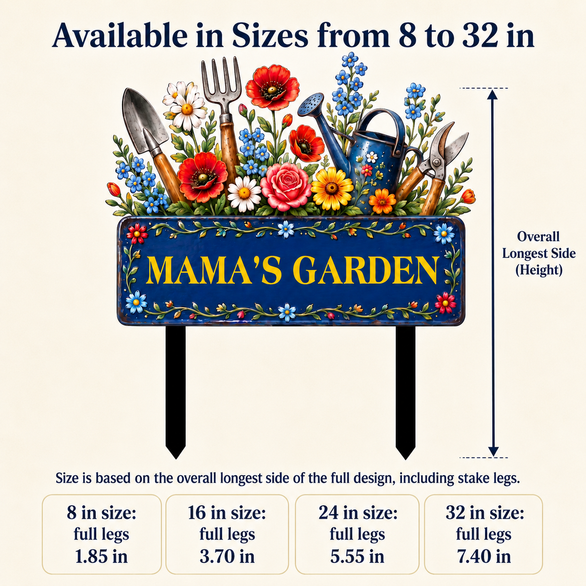 Custom Mama’s Garden Metal Stake, Personalized Floral Garden Tool Yard Sign, Flower Garden Decor, Gift for Mom Grandma --- Metal Garden Art Flower Garden Stake, Custom Text Garden Sign, Personalized Metal Garden Stake Gift for Mom, 1 or 2 Side UV Print — 8