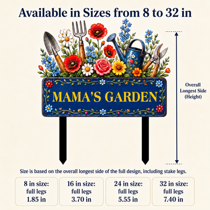 Custom Mama’s Garden Metal Stake, Personalized Floral Garden Tool Yard Sign, Flower Garden Decor, Gift for Mom Grandma --- Metal Garden Art Flower Garden Stake, Custom Text Garden Sign, Personalized Metal Garden Stake Gift for Mom, 1 or 2 Side UV Print — 8