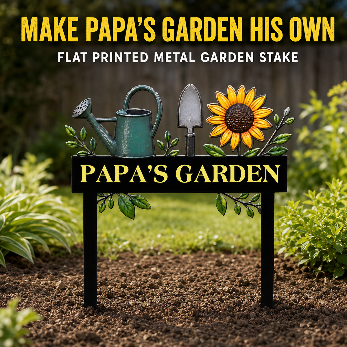 Custom Metal Garden Stake Personalized Papa Garden Sign Sunflower Yard Art Gardening Gift for Grandpa Outdoor Garden Decor — 1