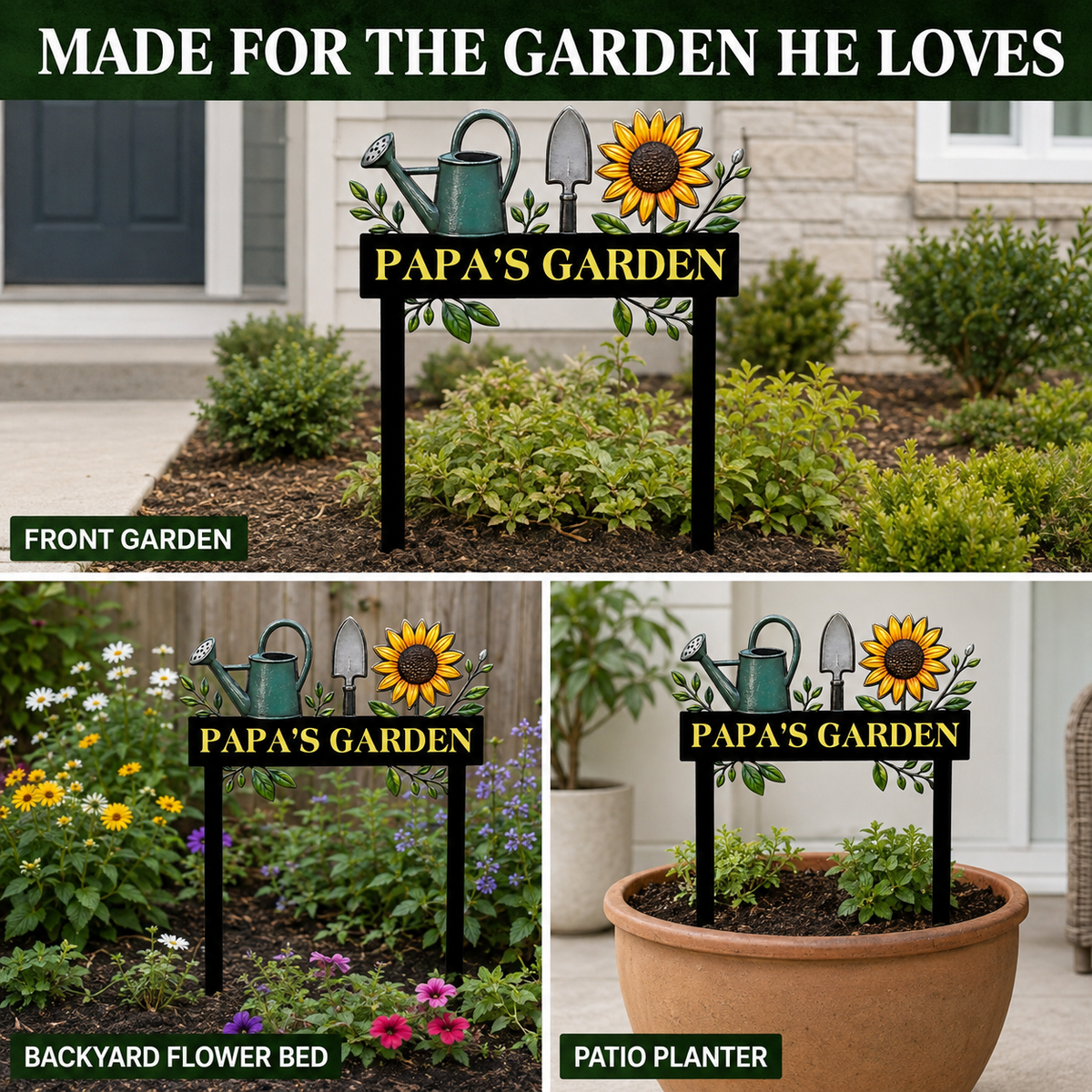 Custom Metal Garden Stake Personalized Papa Garden Sign Sunflower Yard Art Gardening Gift for Grandpa Outdoor Garden Decor — 10