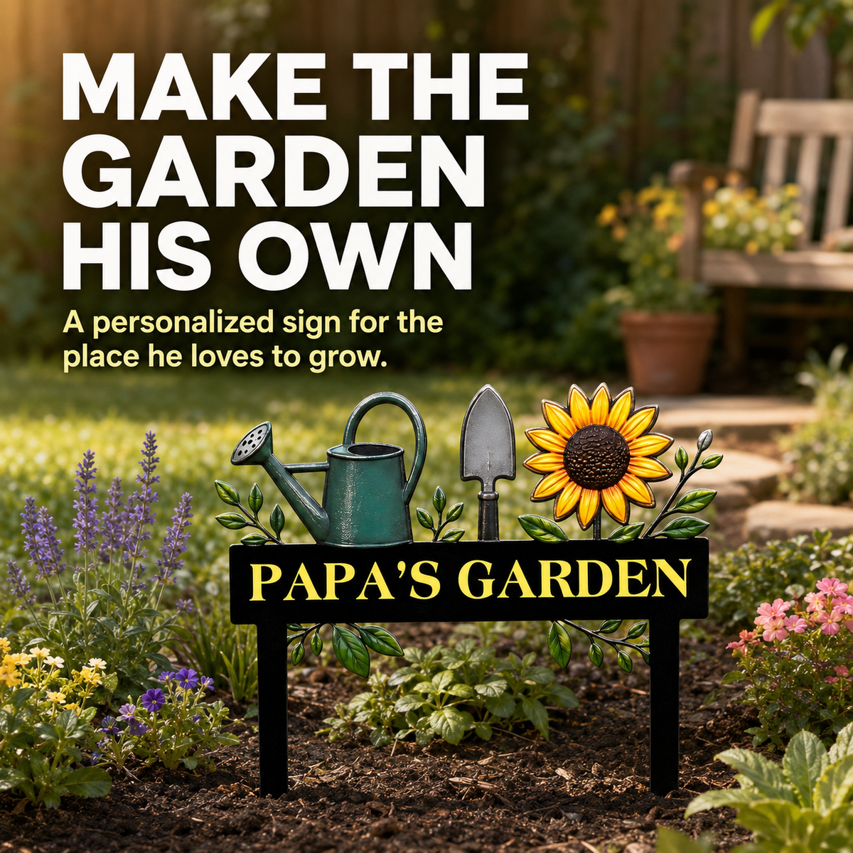 Custom Metal Garden Stake Personalized Papa Garden Sign Sunflower Yard Art Gardening Gift for Grandpa Outdoor Garden Decor — 11