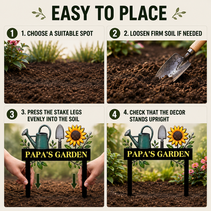 Custom Metal Garden Stake Personalized Papa Garden Sign Sunflower Yard Art Gardening Gift for Grandpa Outdoor Garden Decor — 4