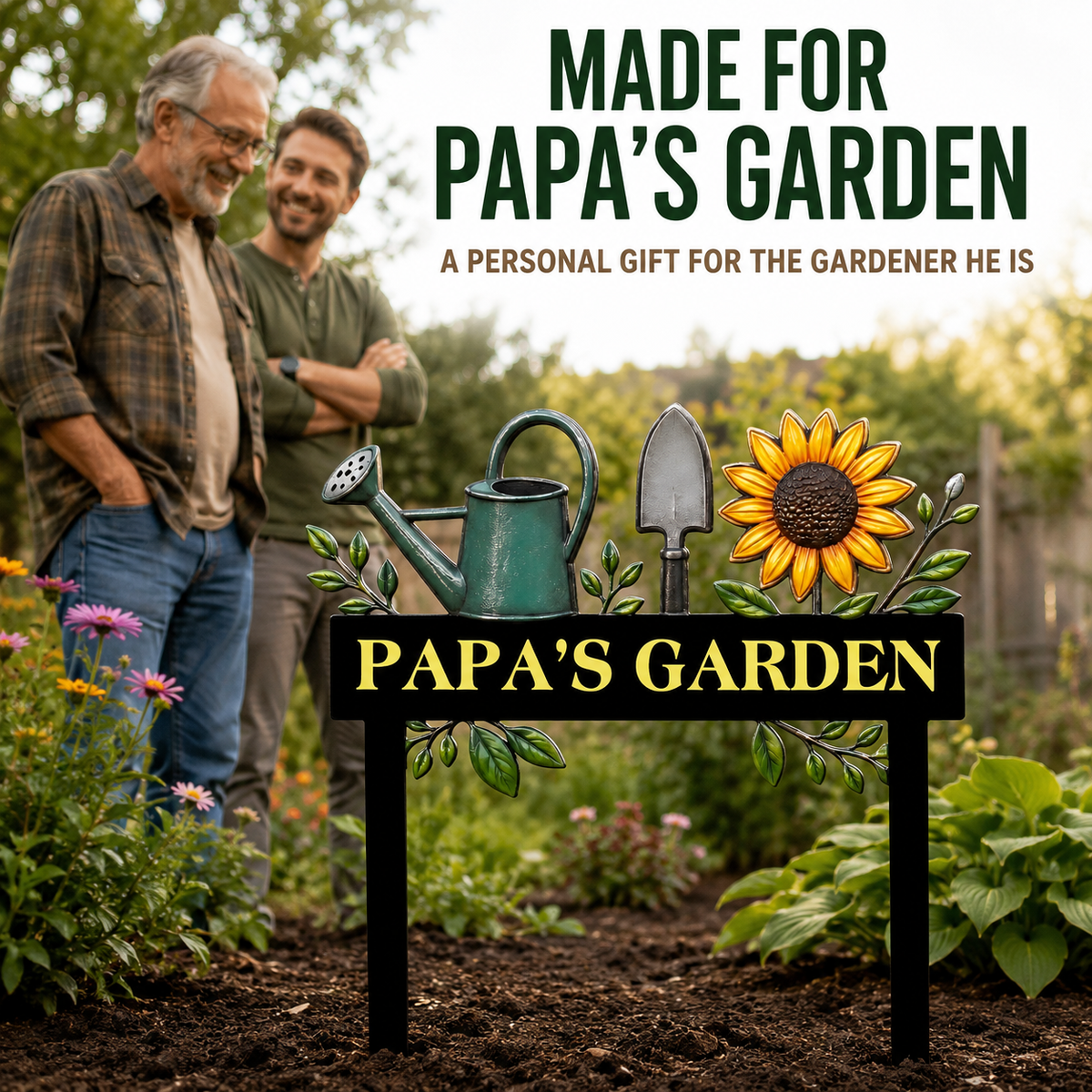 Custom Metal Garden Stake Personalized Papa Garden Sign Sunflower Yard Art Gardening Gift for Grandpa Outdoor Garden Decor — 5