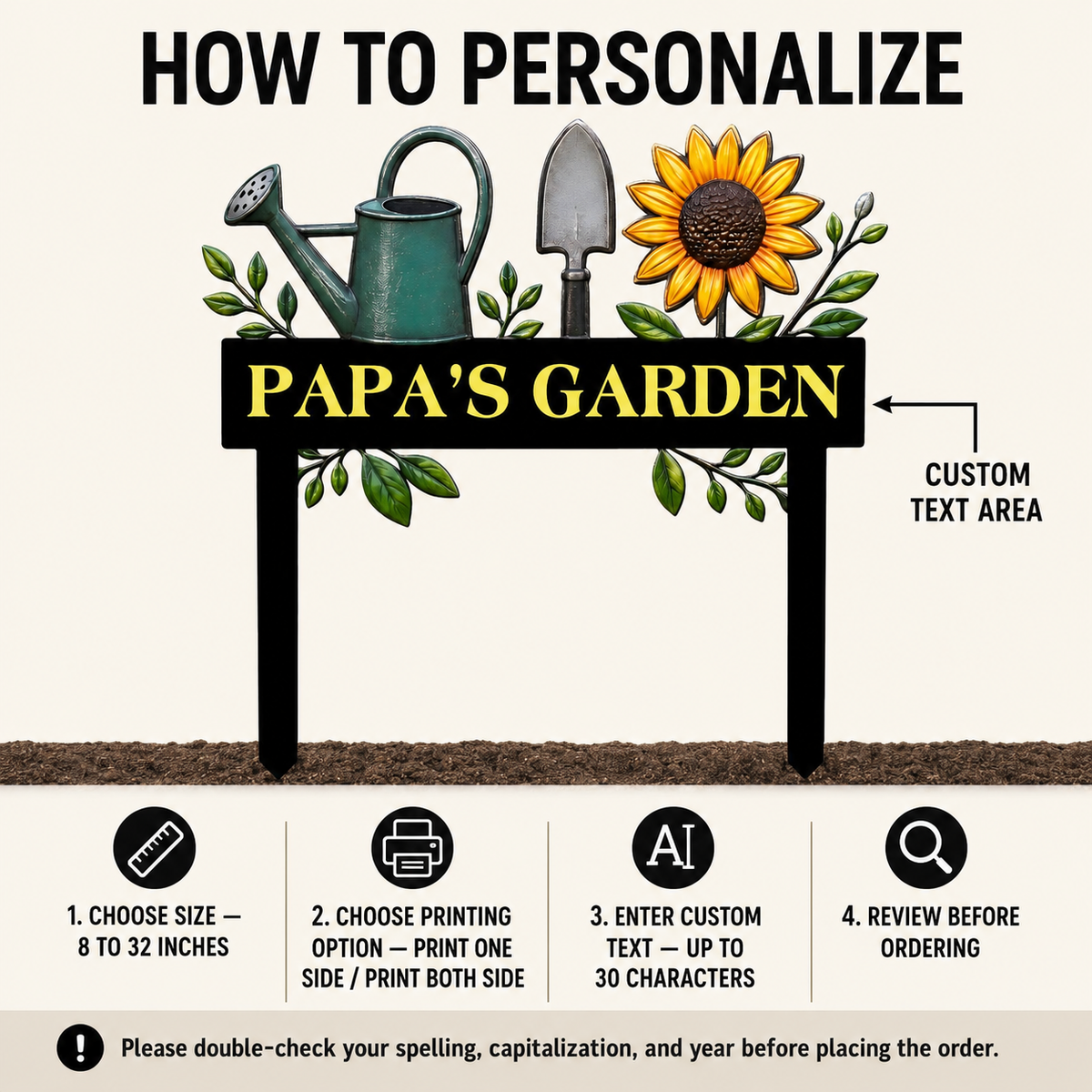 Custom Metal Garden Stake Personalized Papa Garden Sign Sunflower Yard Art Gardening Gift for Grandpa Outdoor Garden Decor — 6