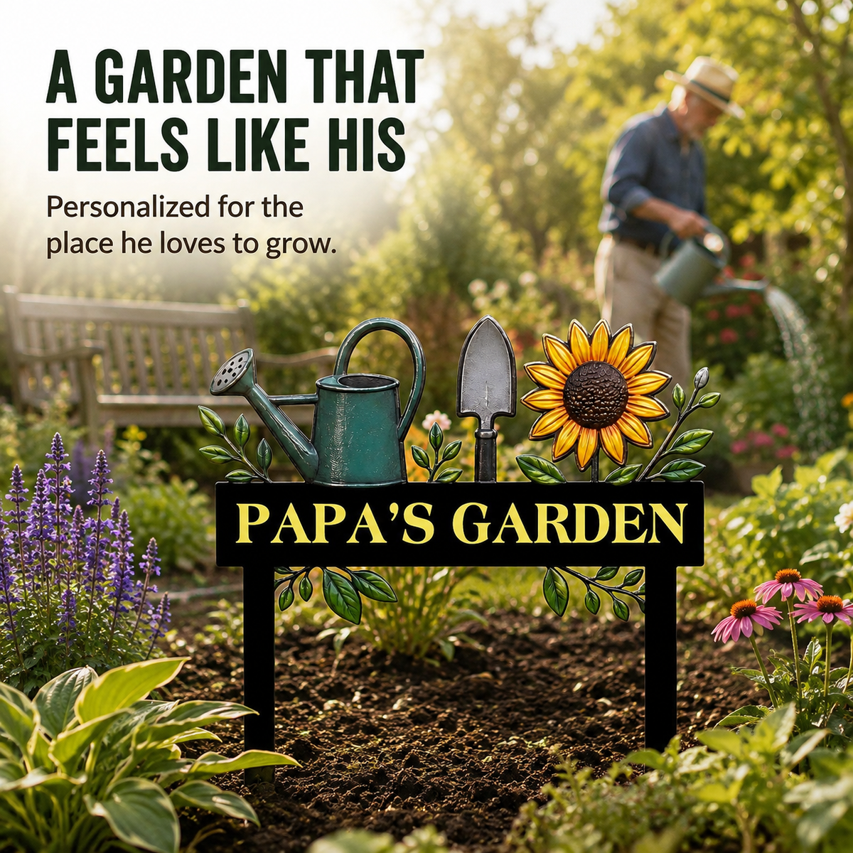 Custom Metal Garden Stake Personalized Papa Garden Sign Sunflower Yard Art Gardening Gift for Grandpa Outdoor Garden Decor — 7