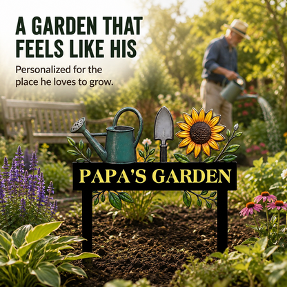 Custom Metal Garden Stake Personalized Papa Garden Sign Sunflower Yard Art Gardening Gift for Grandpa Outdoor Garden Decor — 7