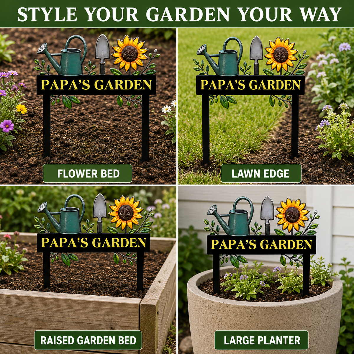 Custom Metal Garden Stake Personalized Papa Garden Sign Sunflower Yard Art Gardening Gift for Grandpa Outdoor Garden Decor — 8