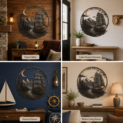 Personalized Sailboat Metal Wall Art Custom Metal Sign Moonlit Mountain Lake Decor Nautical Adventure Journey Gift With Optional LED — 12
