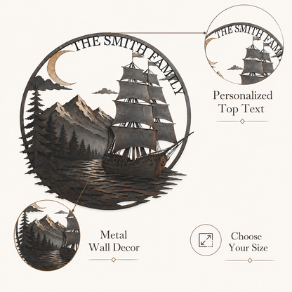 Personalized Sailboat Metal Wall Art Custom Metal Sign Moonlit Mountain Lake Decor Nautical Adventure Journey Gift With Optional LED — 3