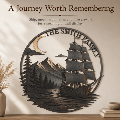 Personalized Sailboat Metal Wall Art Custom Metal Sign Moonlit Mountain Lake Decor Nautical Adventure Journey Gift With Optional LED — 5