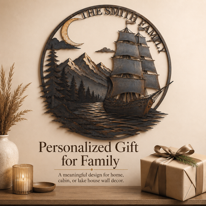 Personalized Sailboat Metal Wall Art Custom Metal Sign Moonlit Mountain Lake Decor Nautical Adventure Journey Gift With Optional LED — 7