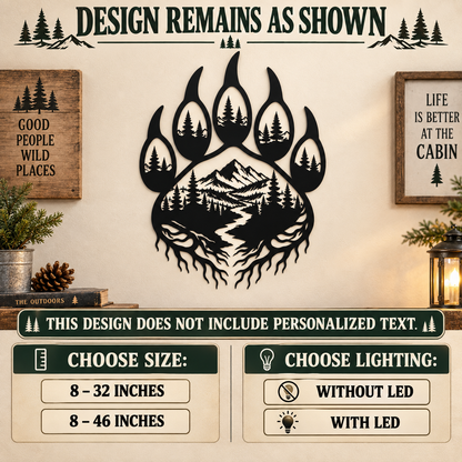 Bear paw mountain forest design with size and lighting options