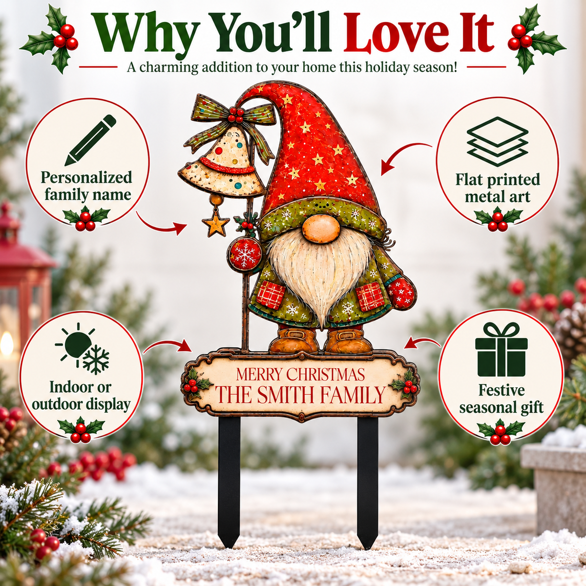 Personalized Christmas Gnome Garden Stake 8