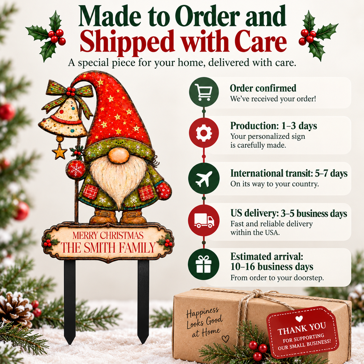 Personalized Christmas Gnome Garden Stake