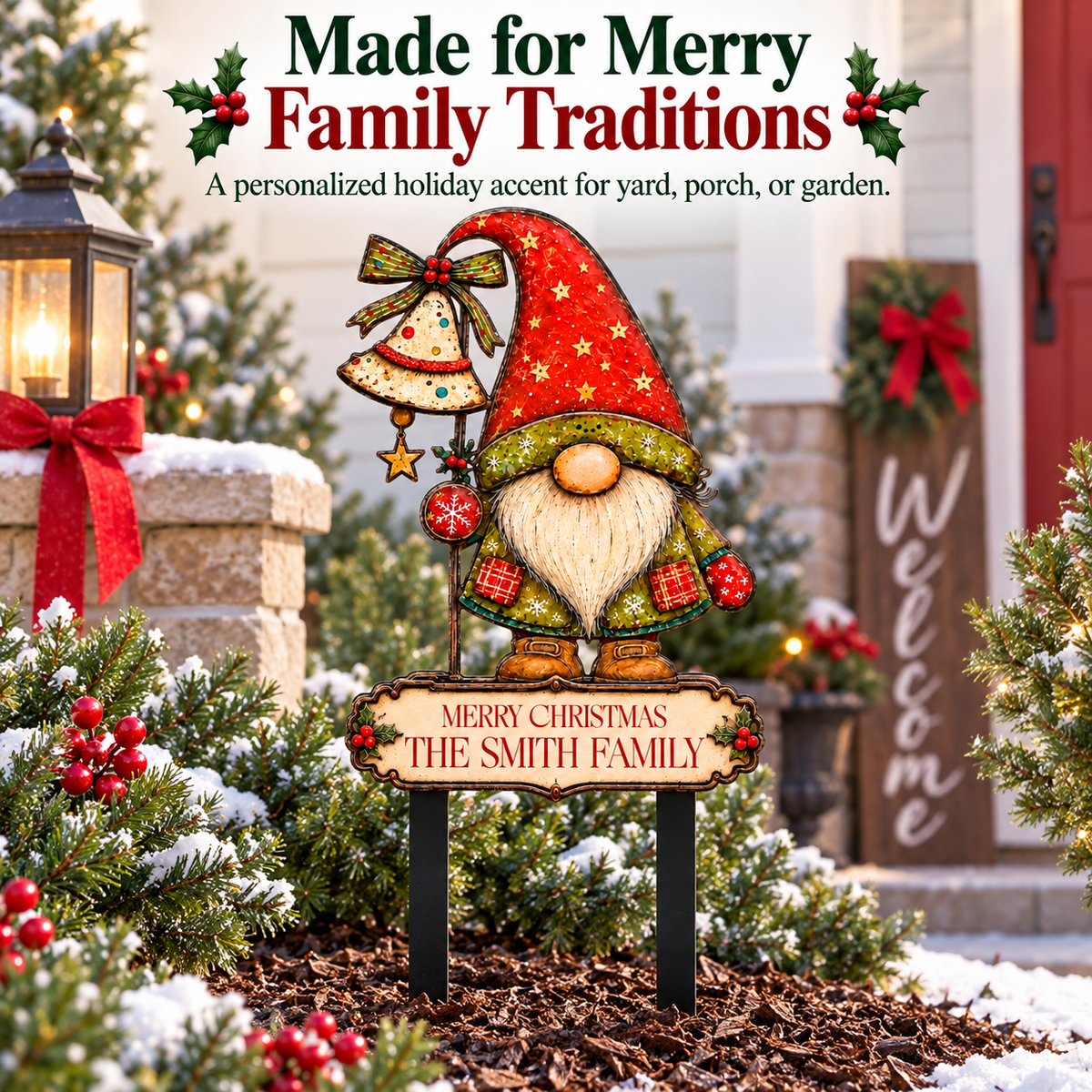 Personalized Christmas Gnome Garden Stake