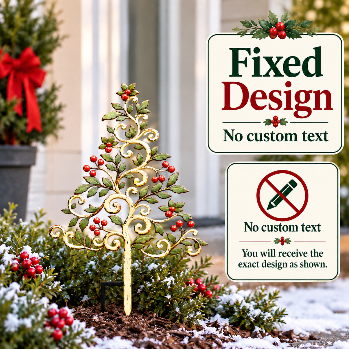 Christmas Tree Garden Stake Holly Berry Yard Art Holiday Outdoor Decor Flat Printed Metal Art — 10