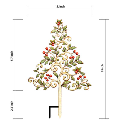 Christmas Tree Garden Stake Holly Berry Yard Art Holiday Outdoor Decor Flat Printed Metal Art — 13
