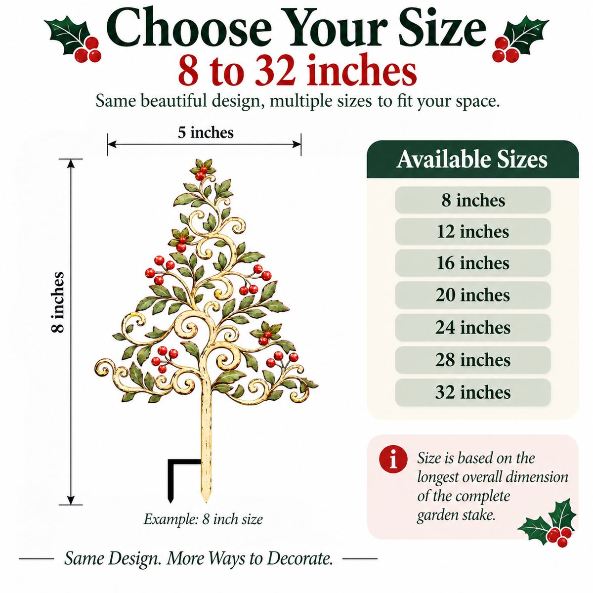 Christmas Tree Garden Stake Holly Berry Yard Art Holiday Outdoor Decor Flat Printed Metal Art — 3