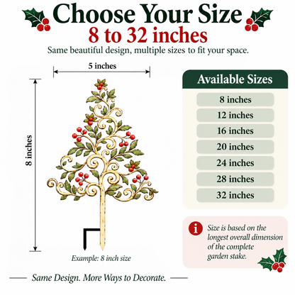 Christmas Tree Garden Stake Holly Berry Yard Art Holiday Outdoor Decor Flat Printed Metal Art — 3