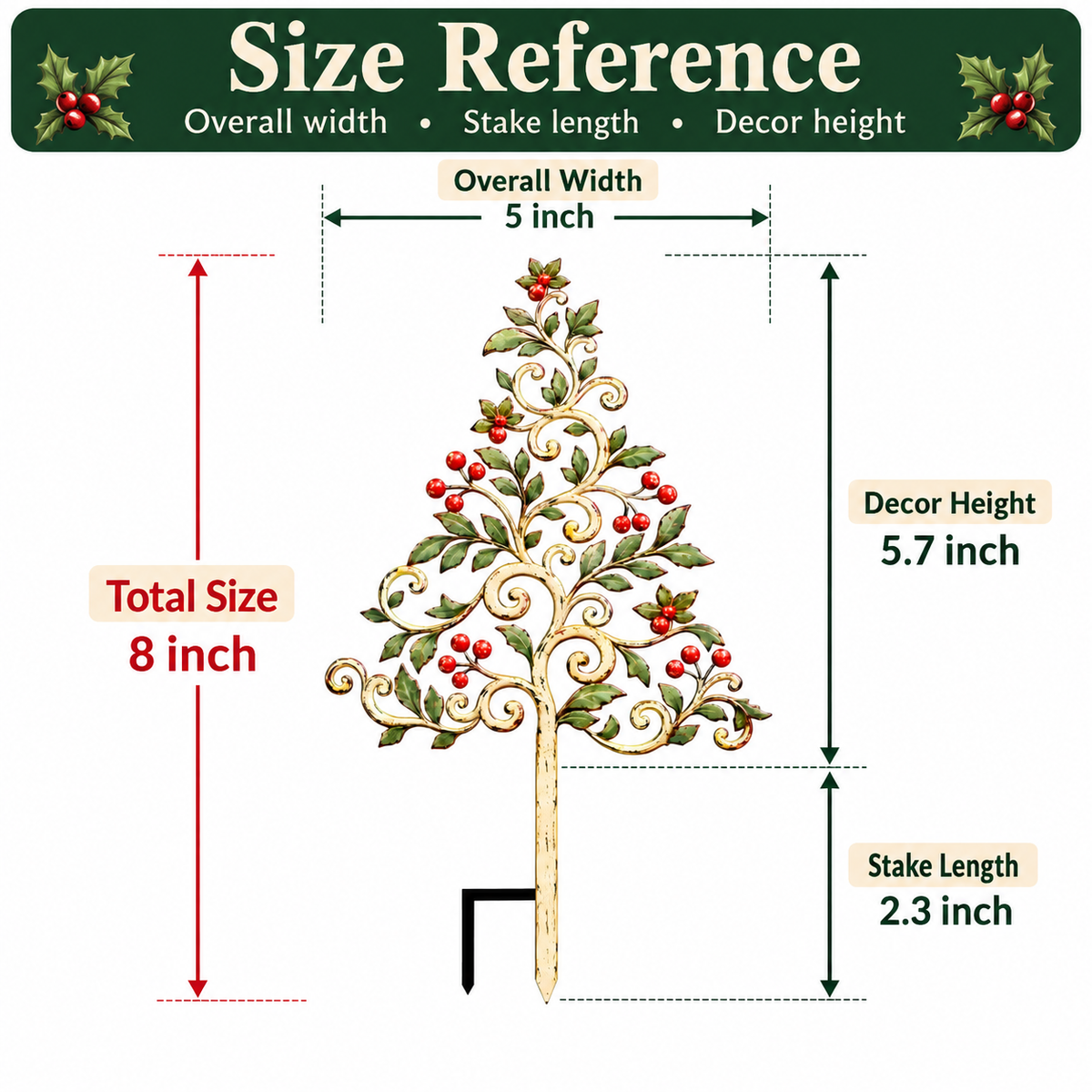 Christmas Tree Garden Stake Holly Berry Yard Art Holiday Outdoor Decor Flat Printed Metal Art — 4