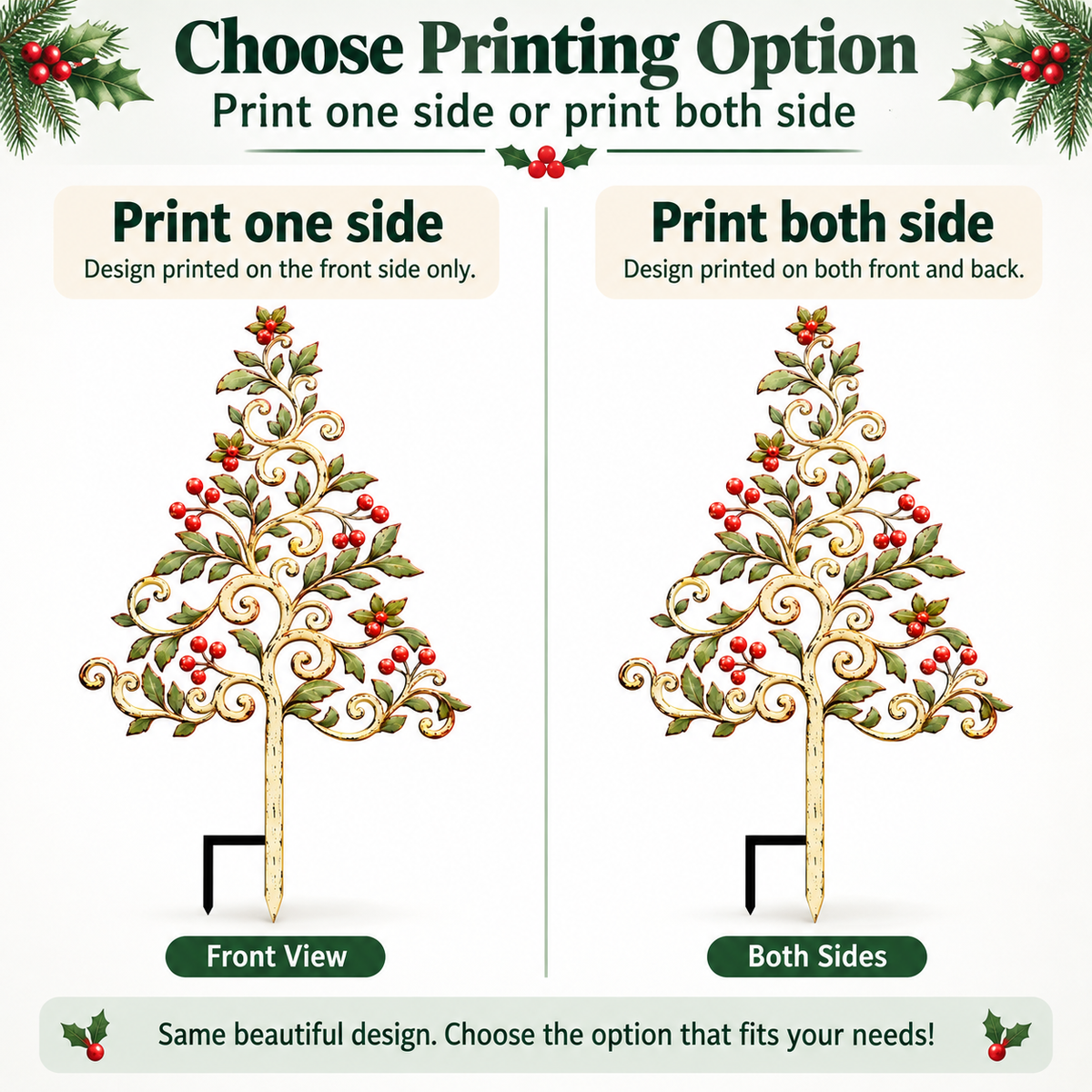 Christmas Tree Garden Stake Holly Berry Yard Art Holiday Outdoor Decor Flat Printed Metal Art — 5
